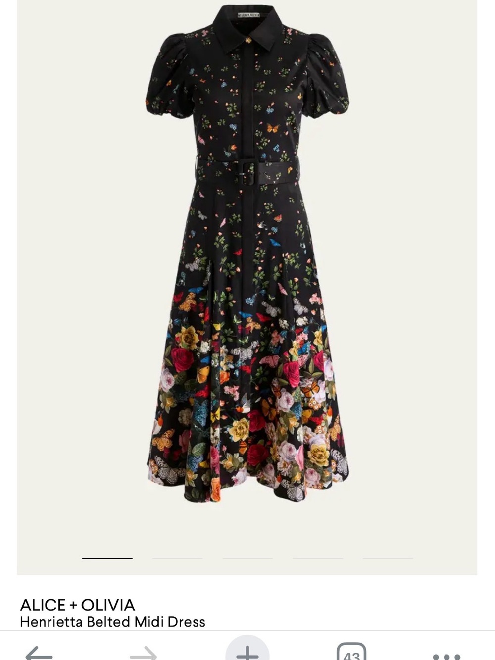 Alice + Olivia Black Floral & Butterfly Belted Midi Dress Size 4